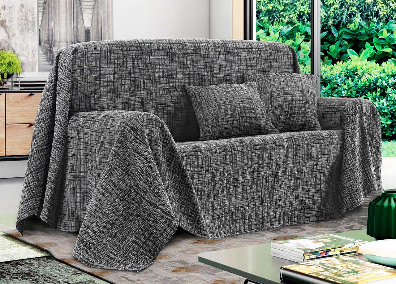 foto del prodotto telo arredo copridivano multiuso copritutto misto cotone modello multirighe 180x260 carbone