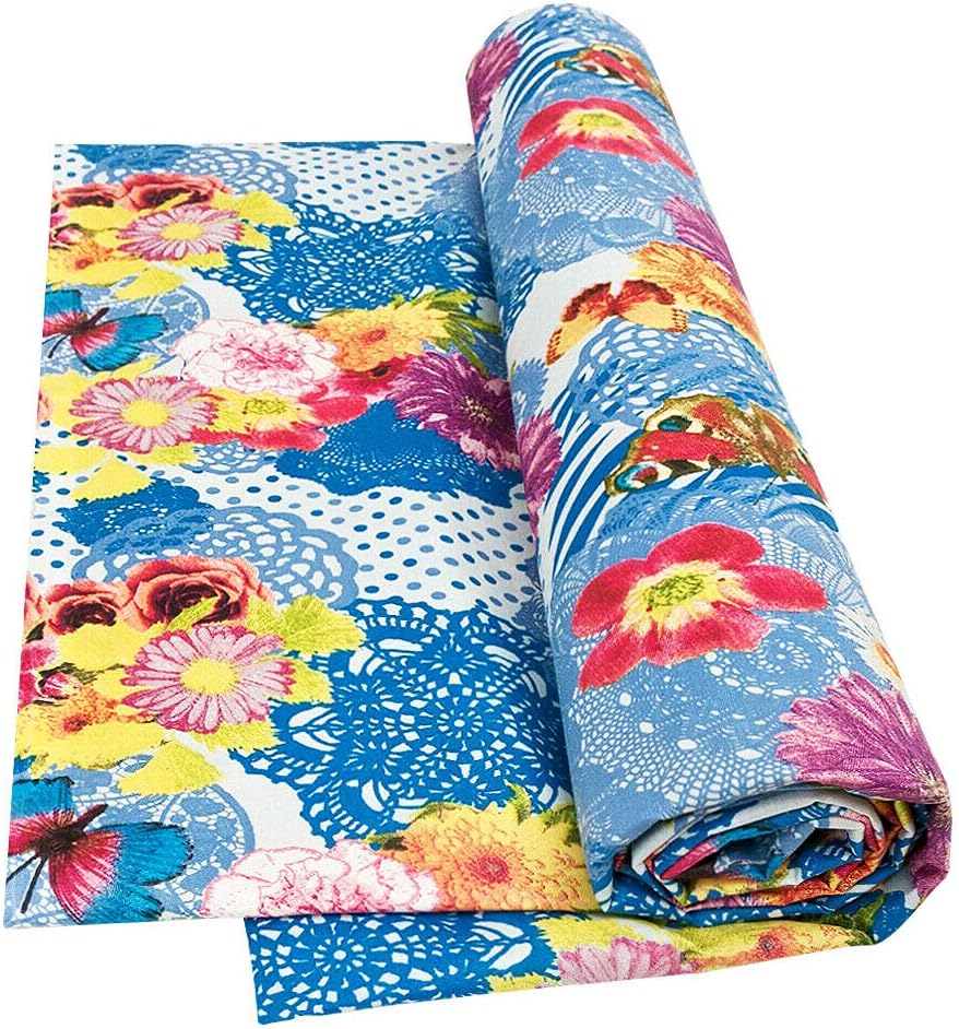 foto del prodotto telo arredo copritutto 270x280 cm letto poltrona copridivano cotone cuoricini fiori e farfalle blu