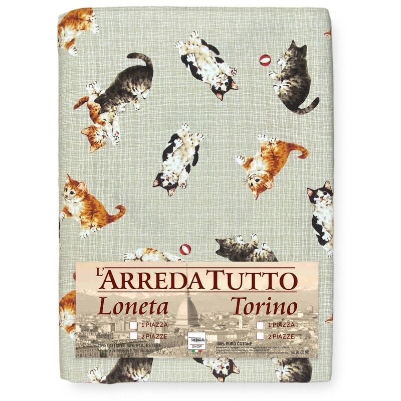 foto del prodotto telo arredo copritutto gran foulard copriletto copridivano tessuto digity gattini beige in puro cotone 1 piazza