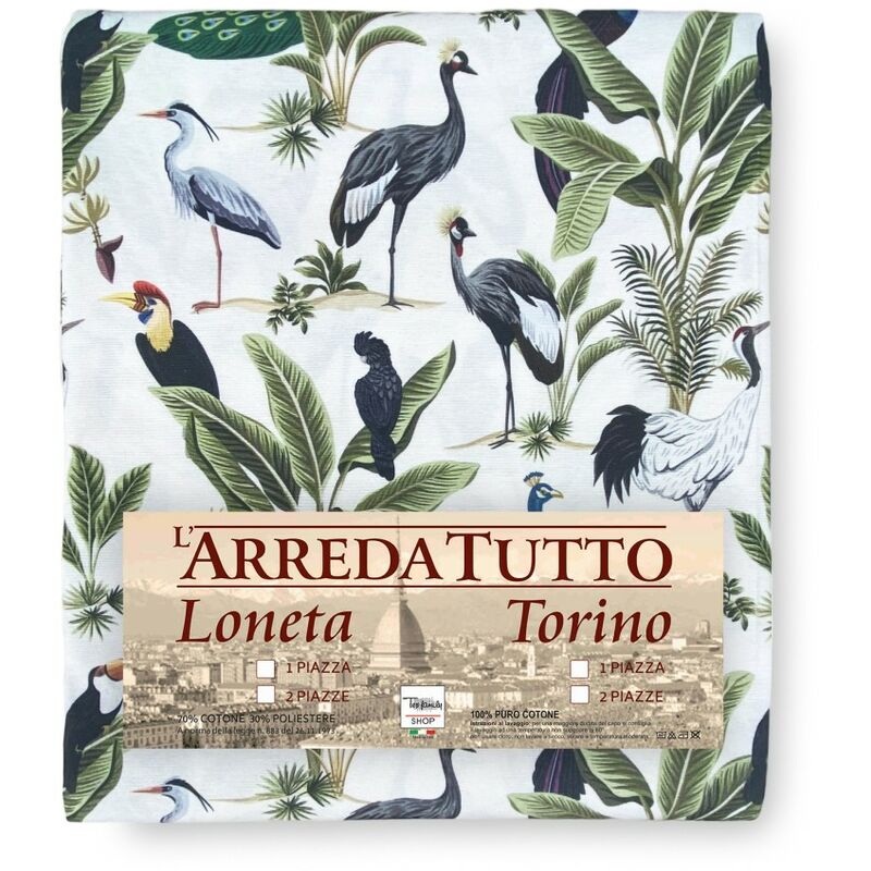 foto del prodotto telo arredo copritutto gran foulard copriletto copridivano tessuto loneta birdy con uccelli 2 piazze