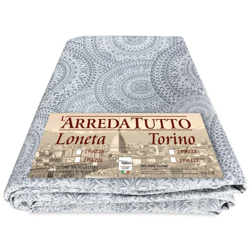 foto del prodotto telo arredo copritutto gran foulard copriletto copridivano tessuto loneta cerchi grigio 1 piazza