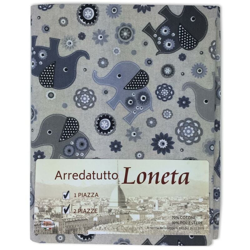 foto del prodotto telo arredo copritutto gran foulard copriletto copridivano tessuto loneta elefantino grigio 1 piazza