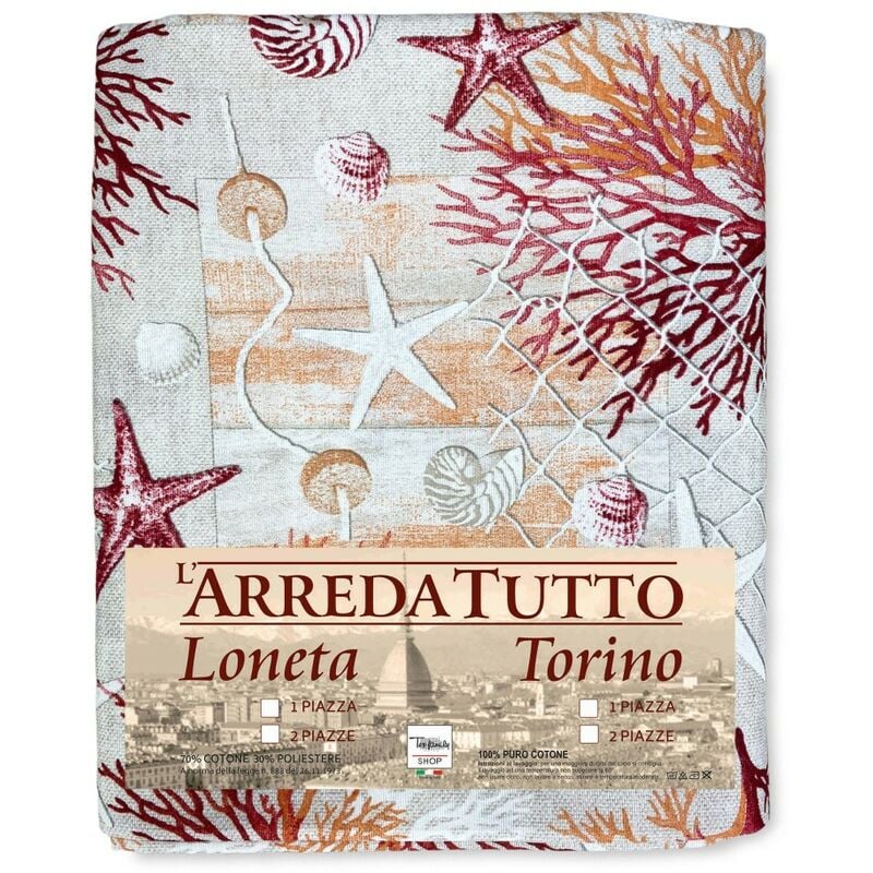 foto del prodotto telo arredo copritutto gran foulard copriletto copridivano tessuto loneta mare marino coralli rosso 1 piazza