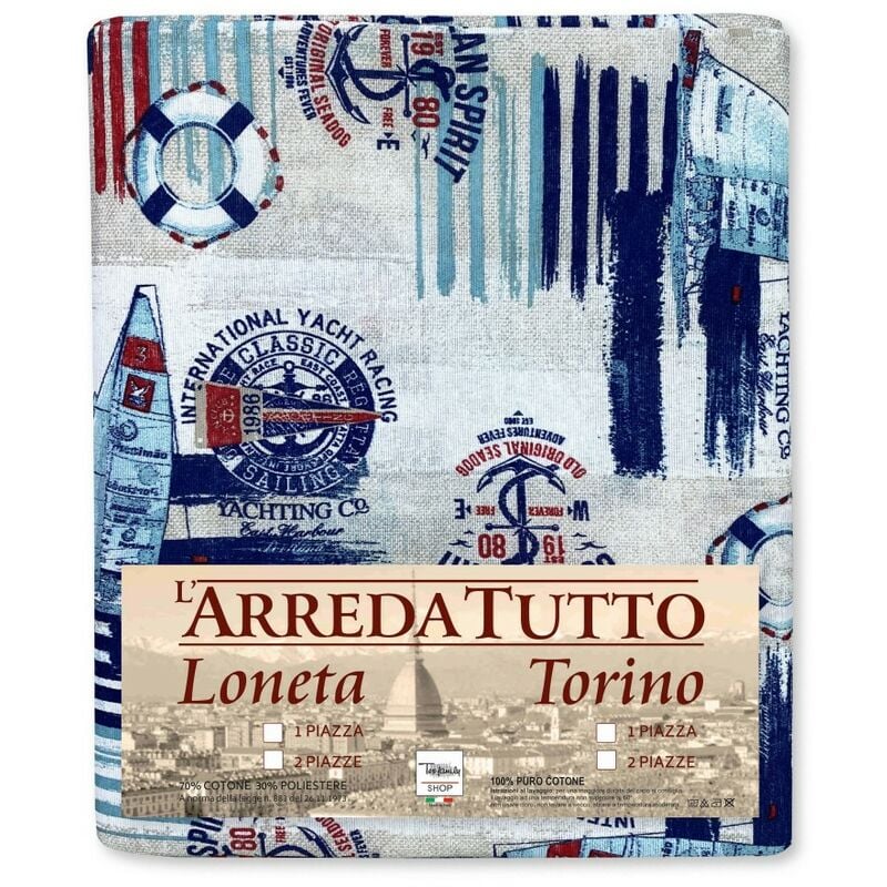 foto del prodotto telo arredo copritutto gran foulard copriletto copridivano tessuto loneta mare marino vela blu 1 piazza