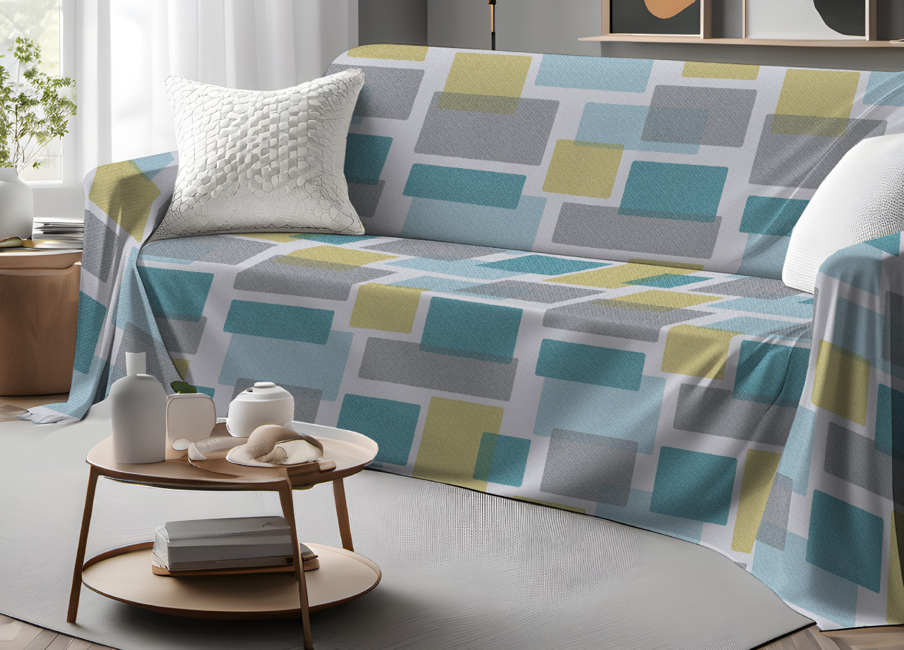 foto del prodotto telo arredo granfoulard copritutto salvadivano 100 cotone dis. square matrimoniale azzurro
