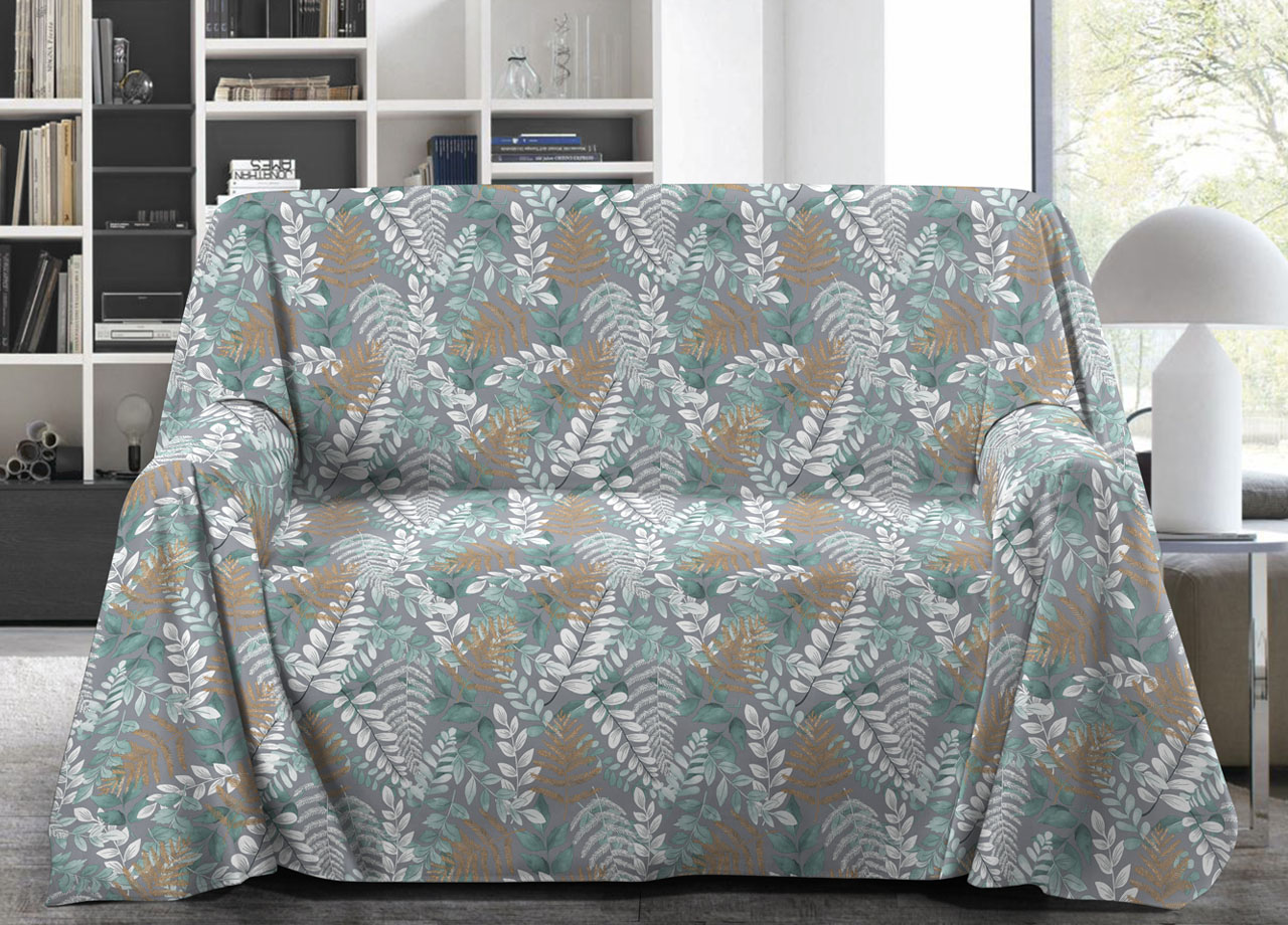 foto del prodotto telo arredo granfoulard copritutto salvadivano 100 cotone disegno foglie matrimoniale foglie