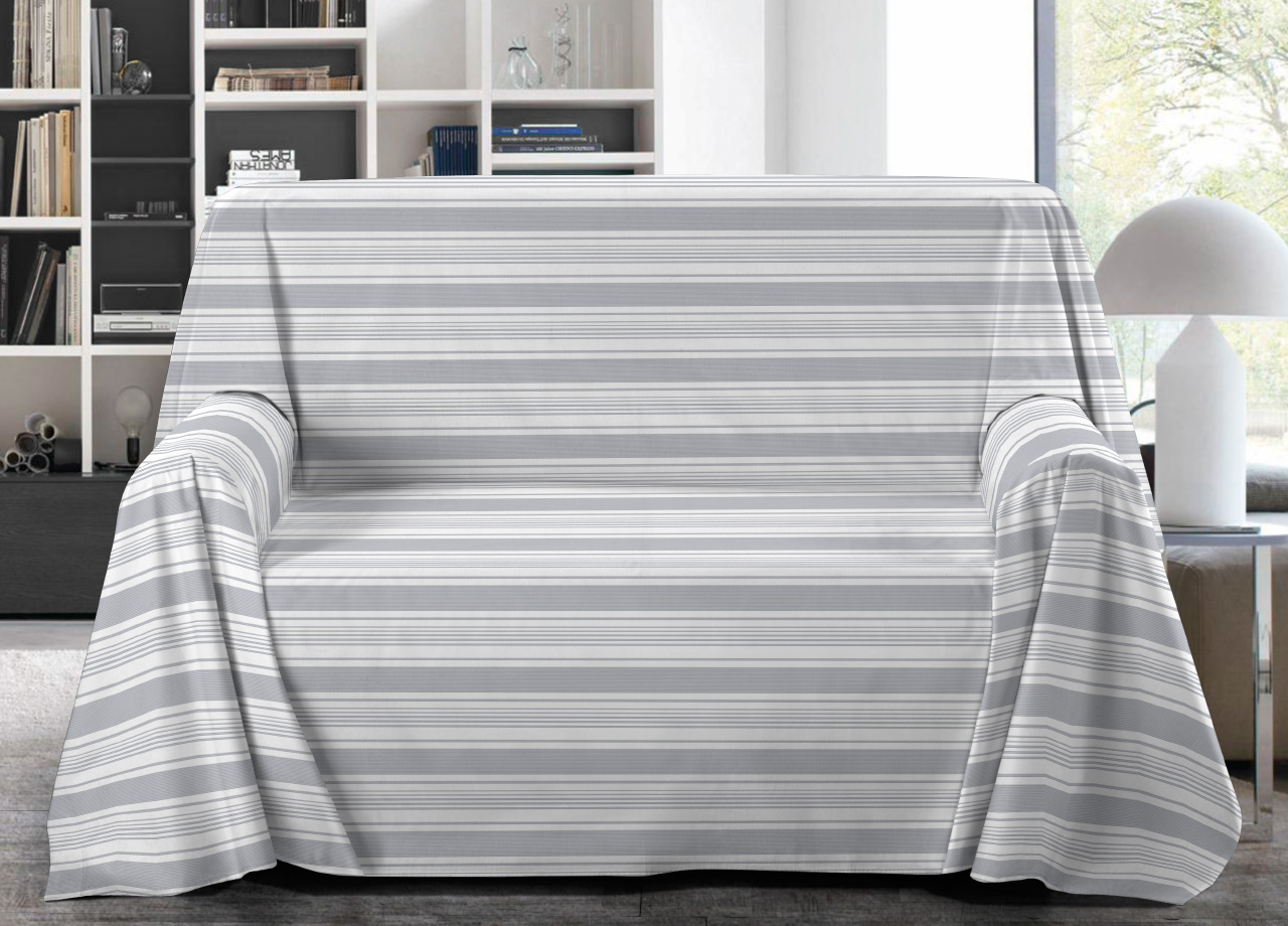 foto del prodotto telo arredo granfoulard copritutto salvadivano 100 cotone disegno riga matrimoniale grigio