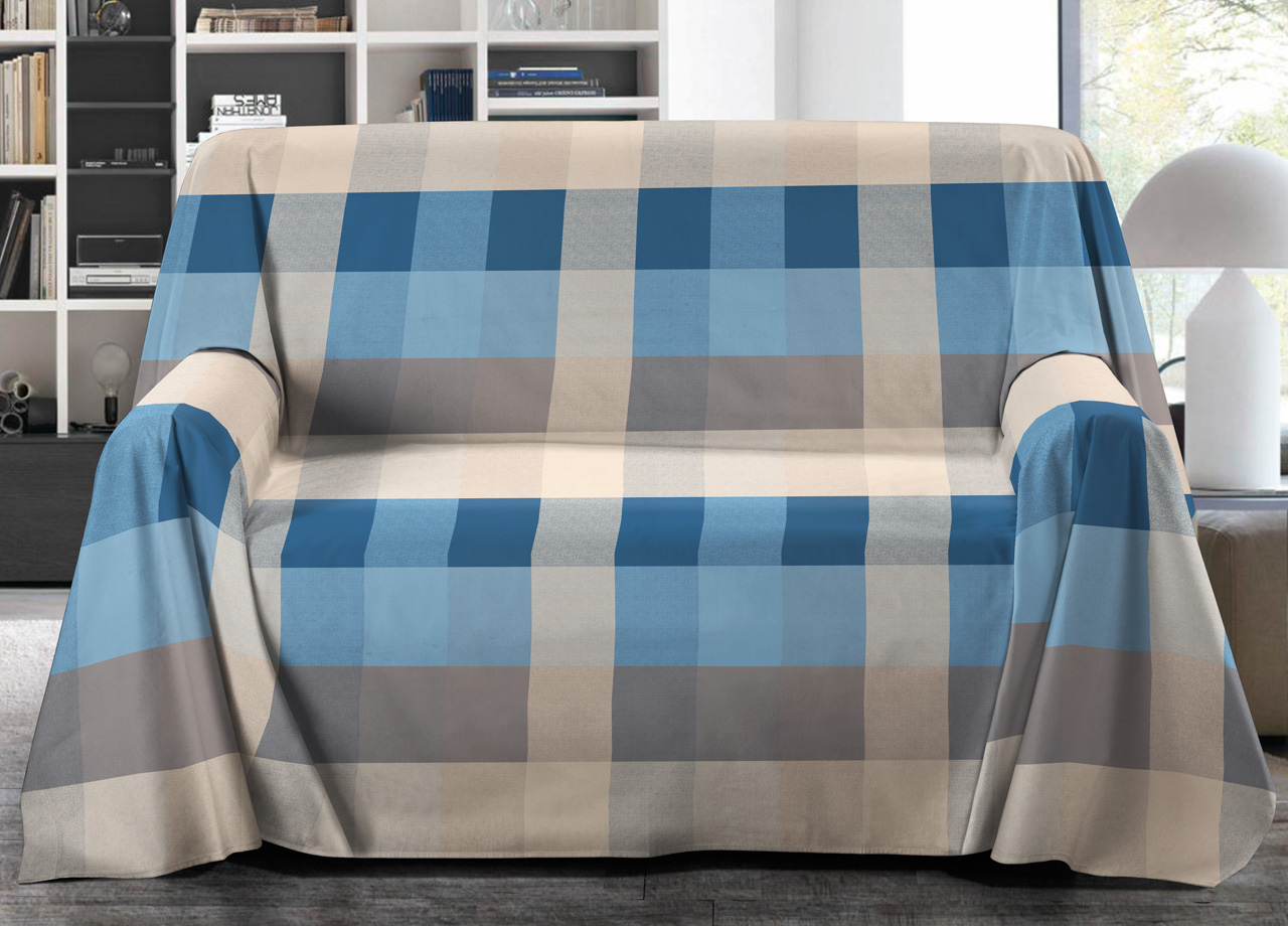foto del prodotto telo arredo granfoulard copritutto salvadivano 100 cotone disegno scotland singolo azzurro