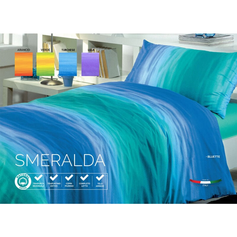 foto del prodotto telo arredo multiiuso copritutto in 100 cotone disegno smeralda, misurasingolocoloreverde