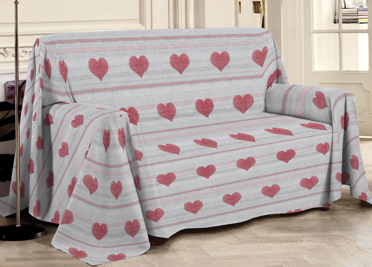 foto del prodotto telo arredo multiuso linea pensieri delicati in 100 cotone dis cuori 6979 matrimoniale rosso