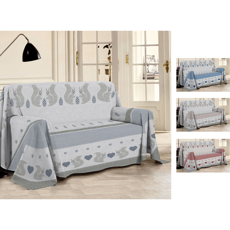 foto del prodotto telo arredo multiuso linea pensieri delicati in 100 cotone disegno scoiattolo, misurasingolocoloregrigio