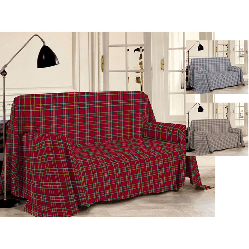 foto del prodotto telo arredo multiuso linea pensieri delicati in 100 cotone disegno tartan, misurasingolocoloregrigio