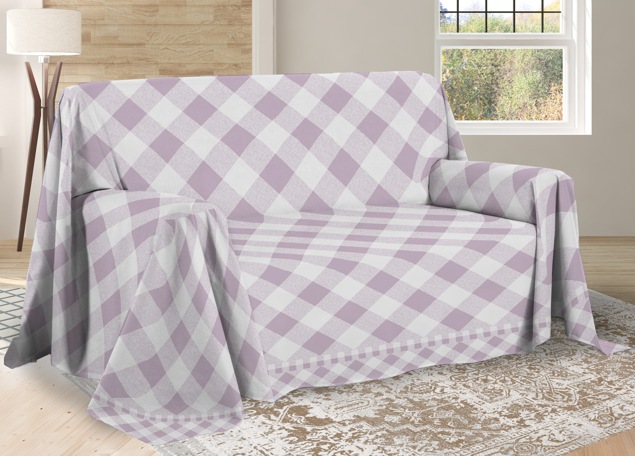 foto del prodotto telo arredo multiuso linea pensieri delicati in cotone disegno lovely check matrimoniale rosa