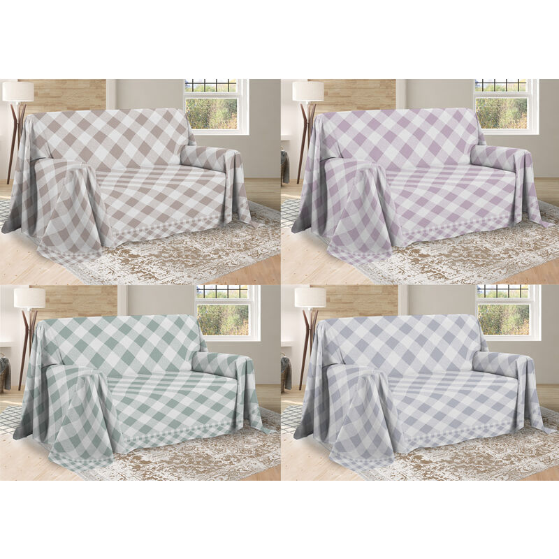 foto del prodotto telo arredo multiuso linea pensieri delicati in cotone disegno lovely check, misurasingolocoloreverde