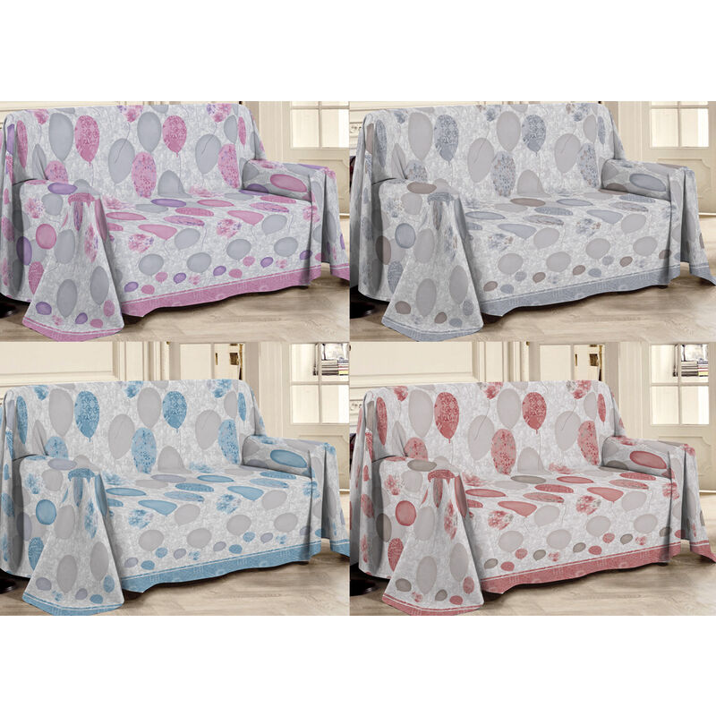 foto del prodotto telo arredo multiuso linea pensieri delicati in cotone disegno palloncini, misurasingolocoloreazzurro