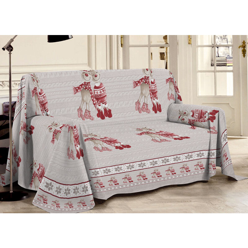 foto del prodotto telo arredo multiuso linea pensieri delicati in cotone disegno renna rosso, misurasingolocolorerosso