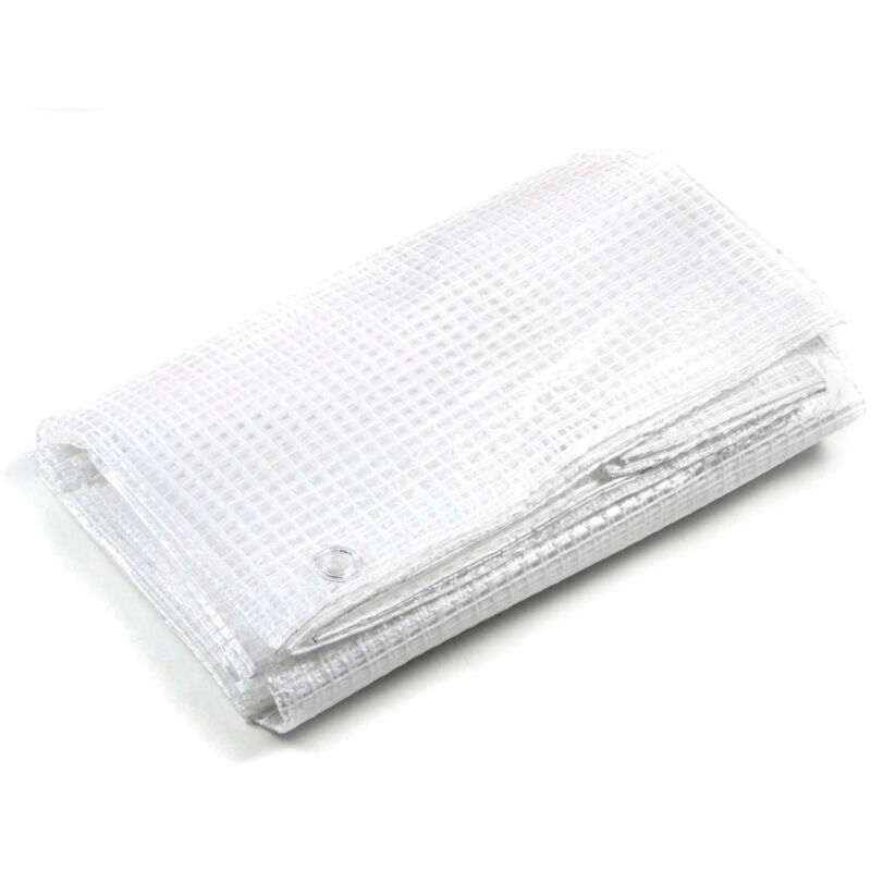 foto del prodotto telo bianco trasparente occhiellato retinato antivento antistrappo anti uv misura 2x6 mt sti
