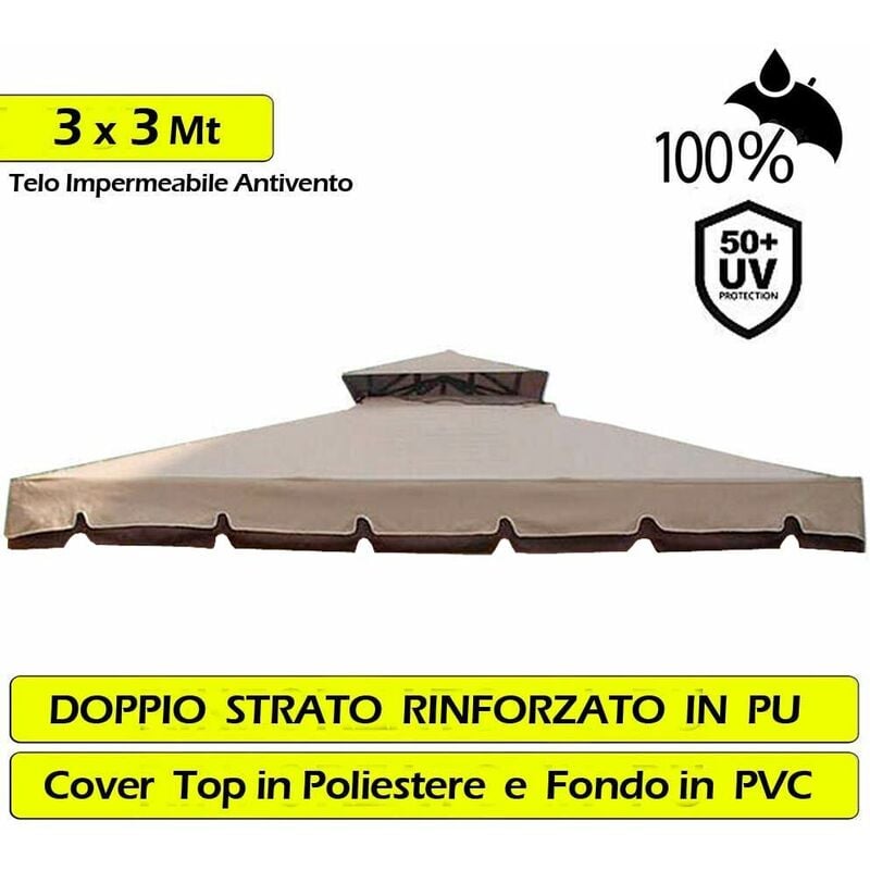foto del prodotto telo copertura gazebo 3x3 350gr ricambio camino antivento antipioggia 3 x 3 mt