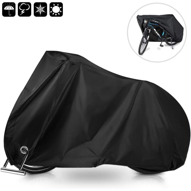 foto del prodotto telo copribici da esterno, tessuto oxford spesso 210d, nero, con foro per lucchetto e borsa portaoggetti, 200 x 110 x 70 cm, per mountain bike e bici