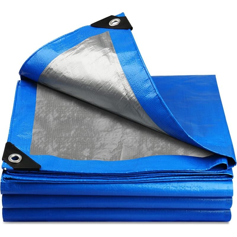 foto del prodotto telo di protezione in resistente pe impermeabile 4 mx 6 m 200g-m con occhielli rinforzati telo in legno blu scuro e grigio