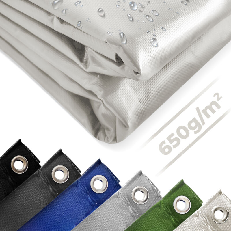 foto del prodotto telo impermeabile 3x5m, pvc 650 g m , impermeabile, antipioggia, con occhielli, bianco telo copritutto occhiellato, copertura, telone protettivo
