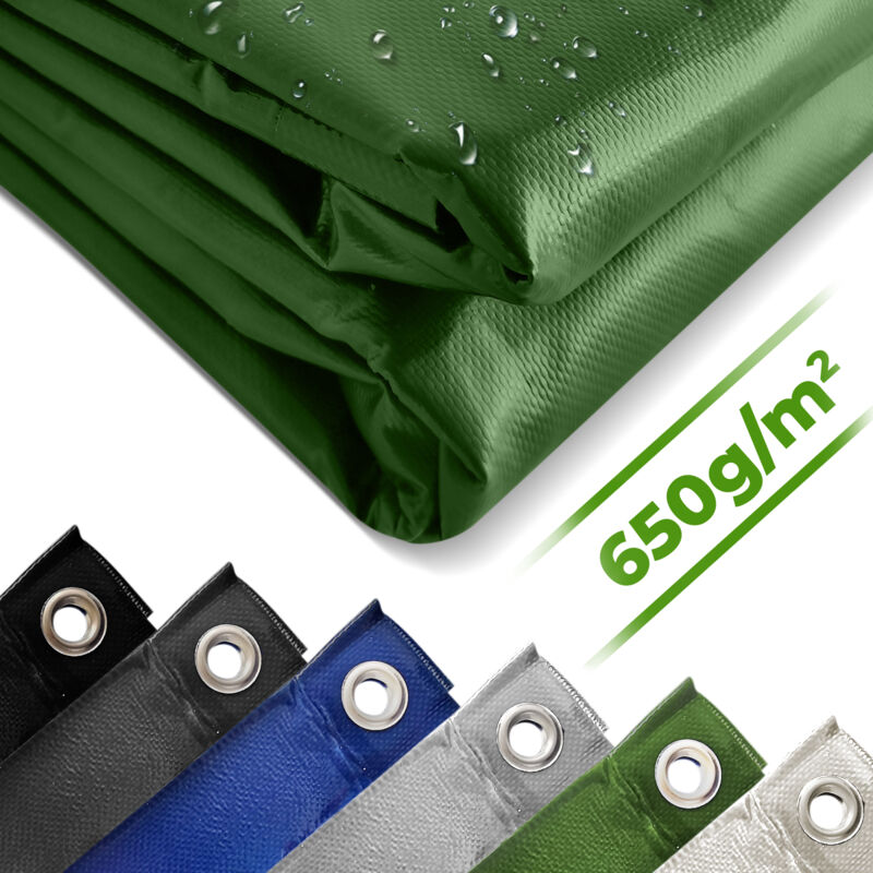 foto del prodotto telo impermeabile 5 x 7 m, pvc 650 g m , impermeabile, antipioggia, con occhielli, verde telo copritutto occhiellato, copertura, telone