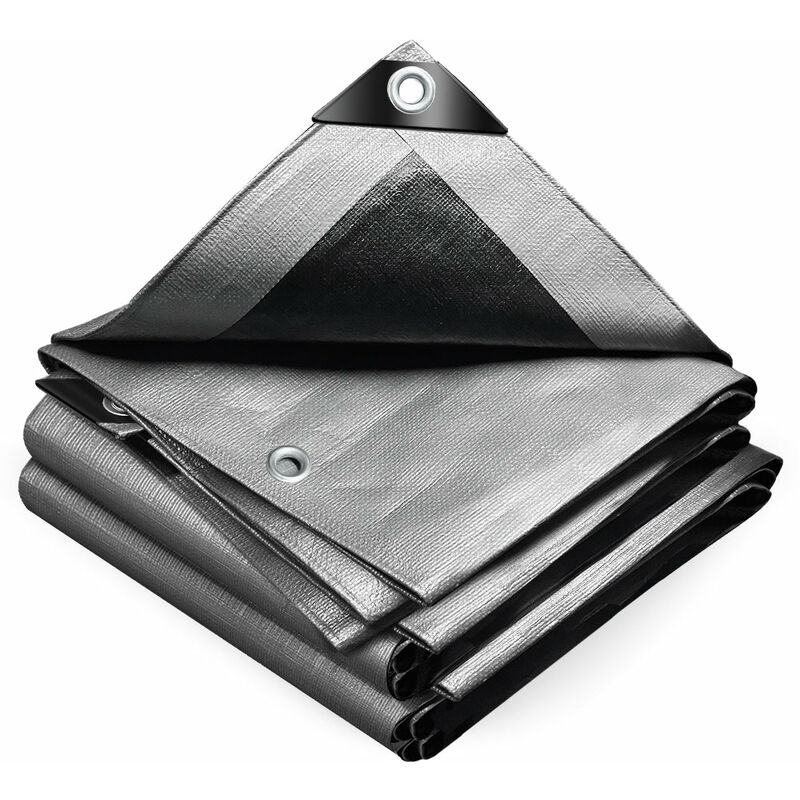 foto del prodotto telo impermeabile esterno 3x4m, telone occhiellato rinforzato pe 240 g m , grigio nero vounot