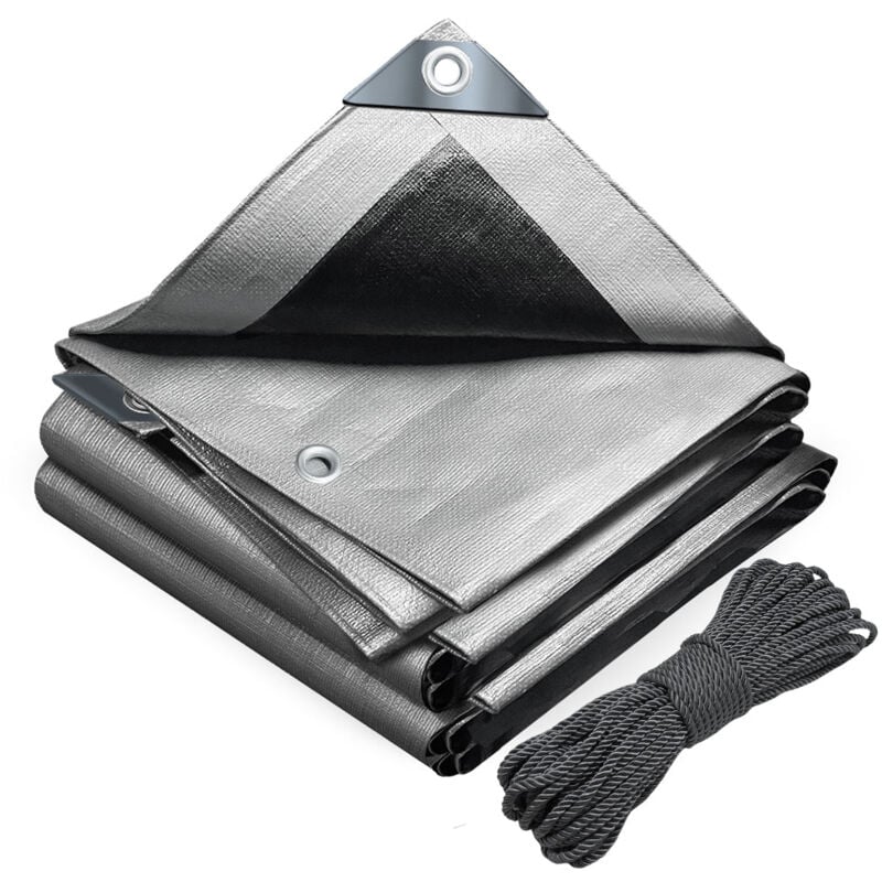 foto del prodotto telo impermeabile esterno 4x8m, telone occhiellato impermeabile rinforzato pe 180 g m , grigio nero vounot