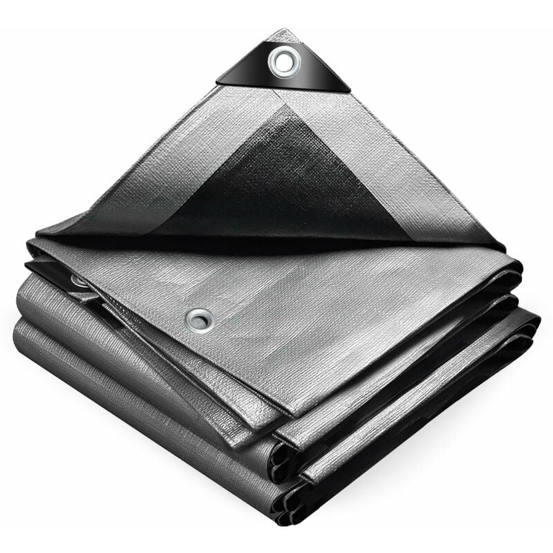 foto del prodotto telo impermeabile esterno 4x8m, telone occhiellato rinforzato pe 240 g m , grigio nero vounot