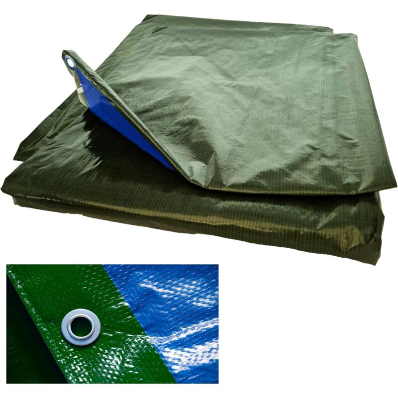 foto del prodotto telo impermeabile esterno occhiellato blu, multiuso rinforzato, copertura antistrappo per legna, campeggio, piscina, con anelli in metallo,