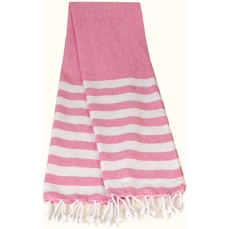 foto del prodotto telo mare fouta a righe con frange, 90 x 180 cm, rosa atout ciel