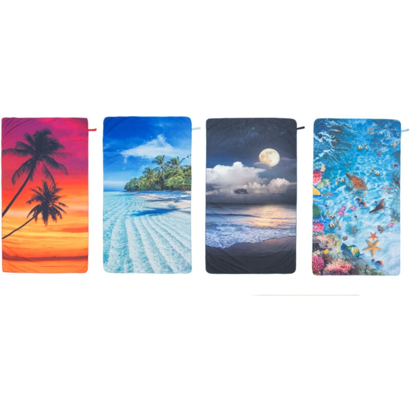 foto del prodotto telo mare in microfibra modello trip con elastico salvaspazio, misuratelo marecoloremoon