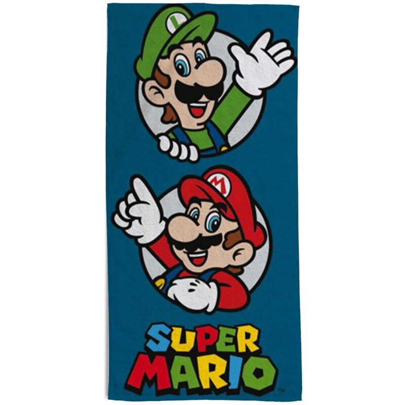 foto del prodotto telo mare in spugna super mario, 100 cotone, 70x140, leggero, asciugatura rapida, ufficiale hermet