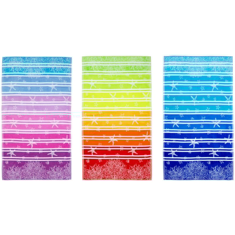 foto del prodotto telo mare jacquard spugna asciugamano spiaggia disegno lanzarote degrad , misuratelo marecoloreblu