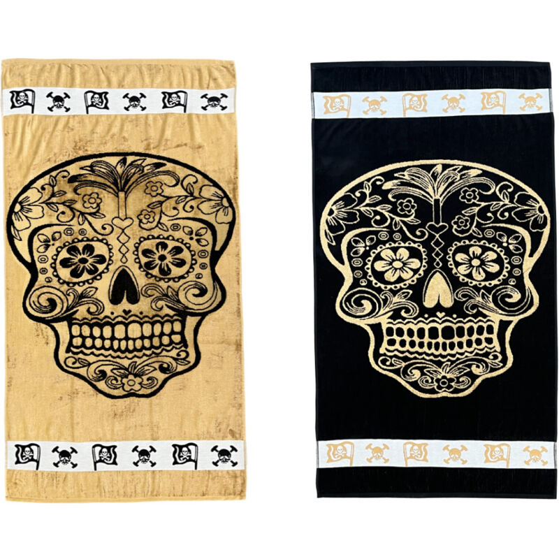 foto del prodotto telo mare jacquard spugna asciugamano spiaggia disegno new gold skull, misuratelo marecoloreoro
