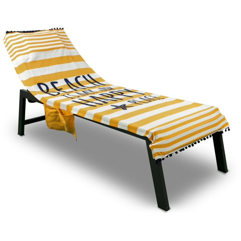 foto del prodotto telo mare lettino spiaggia piscina con cuscino e tasche happy place arancio