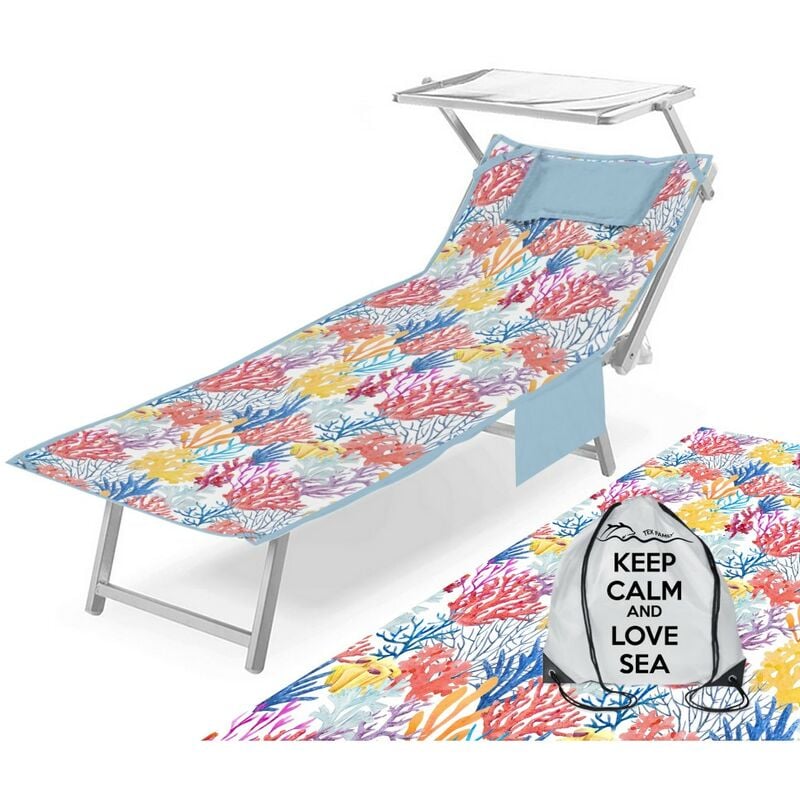 foto del prodotto telo mare lettino teddy coralli multicolore in microfibra con tasche misura cm. 80 x 190