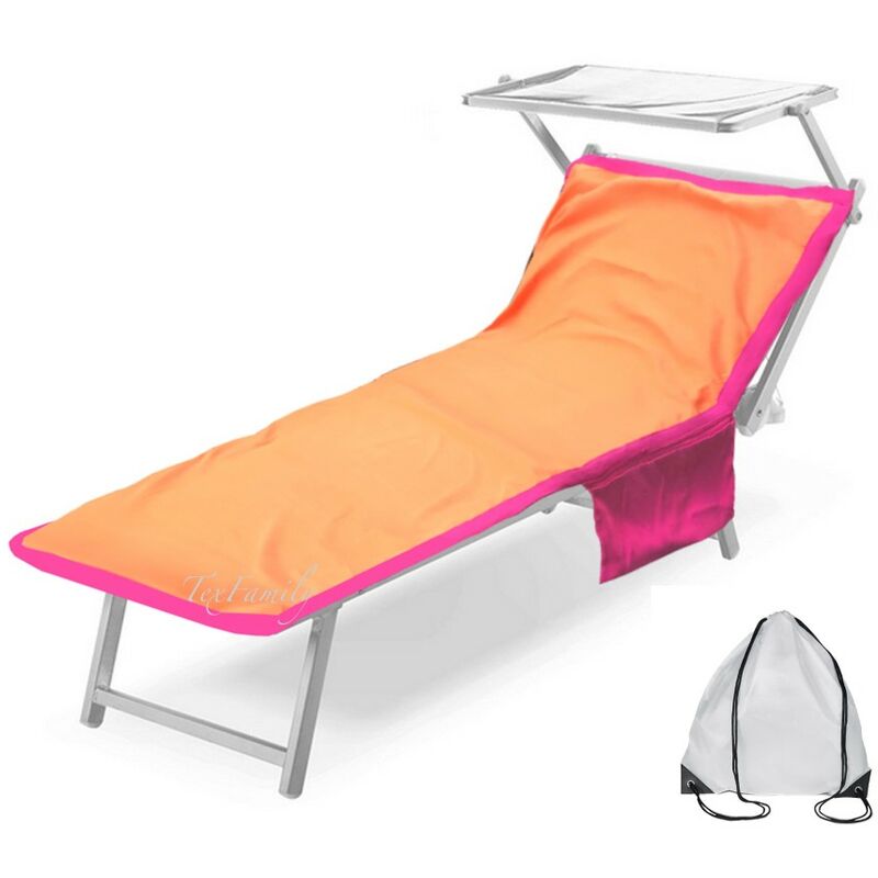 foto del prodotto telo mare lettino teddy in microfibra con tasche misura cm. 80 x 190 arancio con zaino