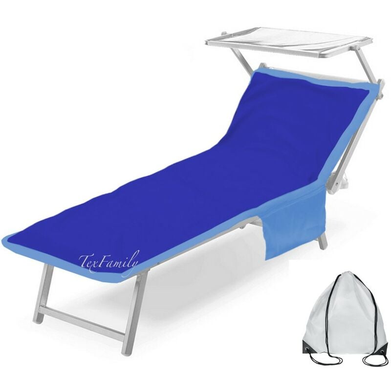 foto del prodotto telo mare lettino teddy in microfibra con tasche misura cm. 80 x 190 bluette