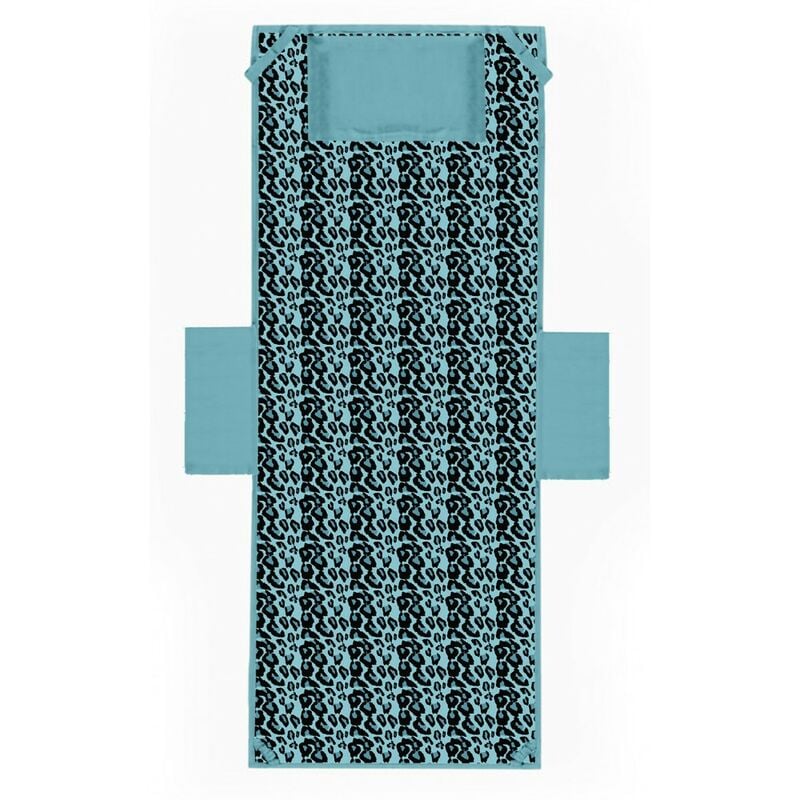 foto del prodotto telo mare lettino teddy leopardo blu in microfibra con tasche misura cm. 80 x 190
