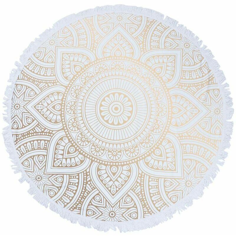 foto del prodotto telo mare rotondo ad asciugatura rapida, telo mare modello astratto mandala, tappetino yoga,150150cm