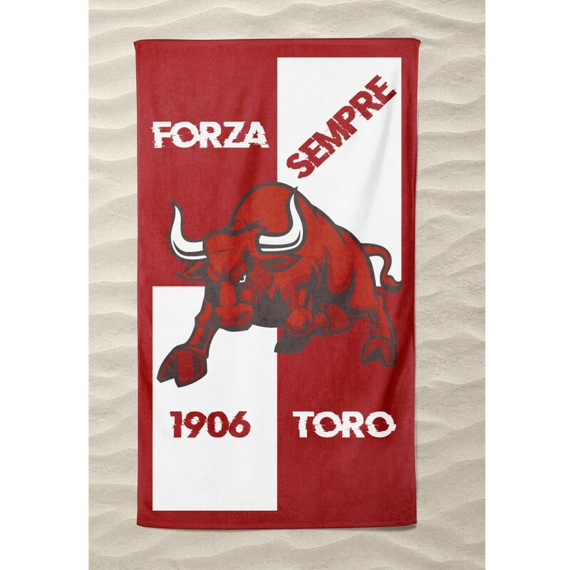 foto del prodotto telo mare sport forza toro misura grande cm. 90 x 170 e cartolina torino stata e rester granata
