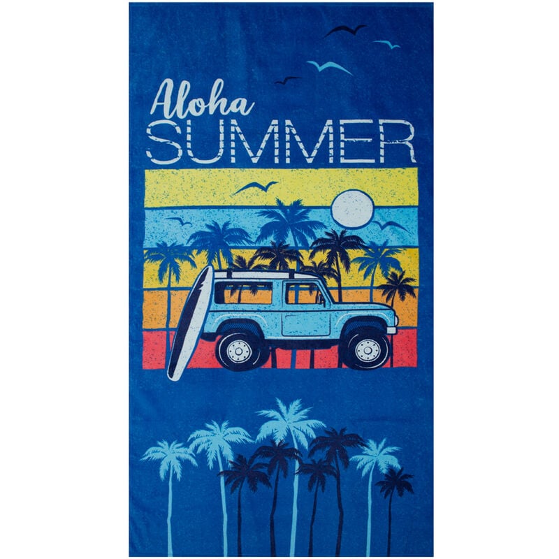 foto del prodotto telo mare stampato in spugna spiaggia piscina disegno california aloha summer d.2