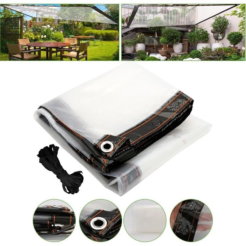 foto del prodotto telo trasparente con occhielli 1 x 2 m telo impermeabile in polietilene resistente alle intemperie per terrazze, balconi, gazebo, mobili da