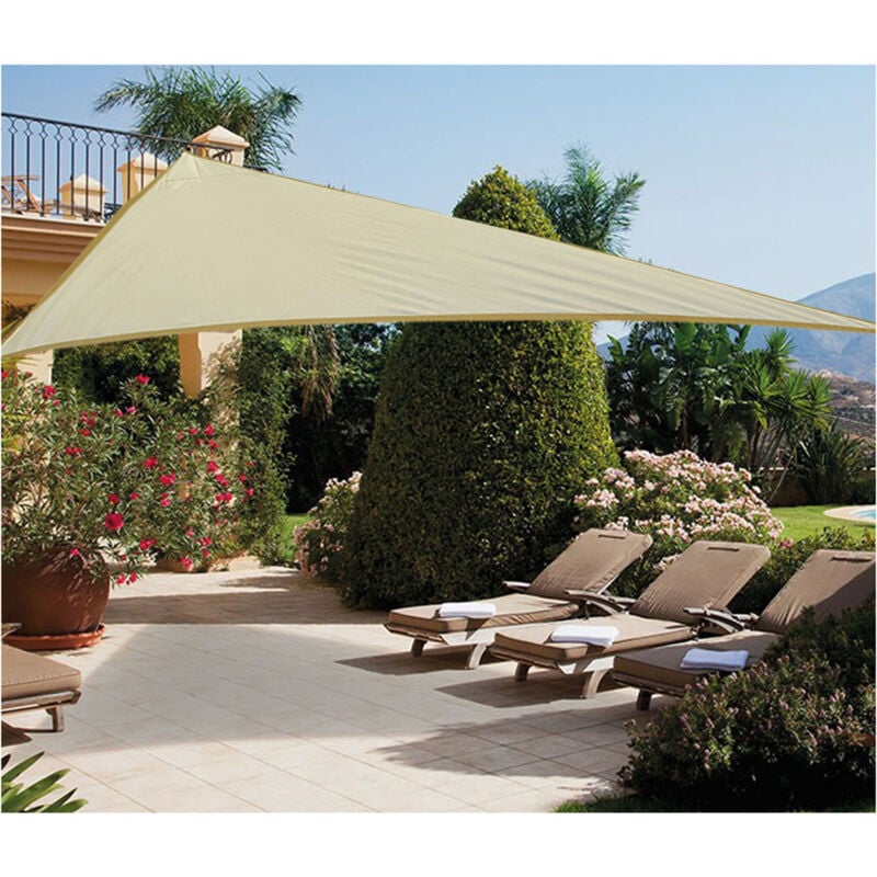 foto del prodotto telo vela triangolare ecru' ombreggiante con occhielli 5x5x5 mt per ombra da giardino parcheggio
