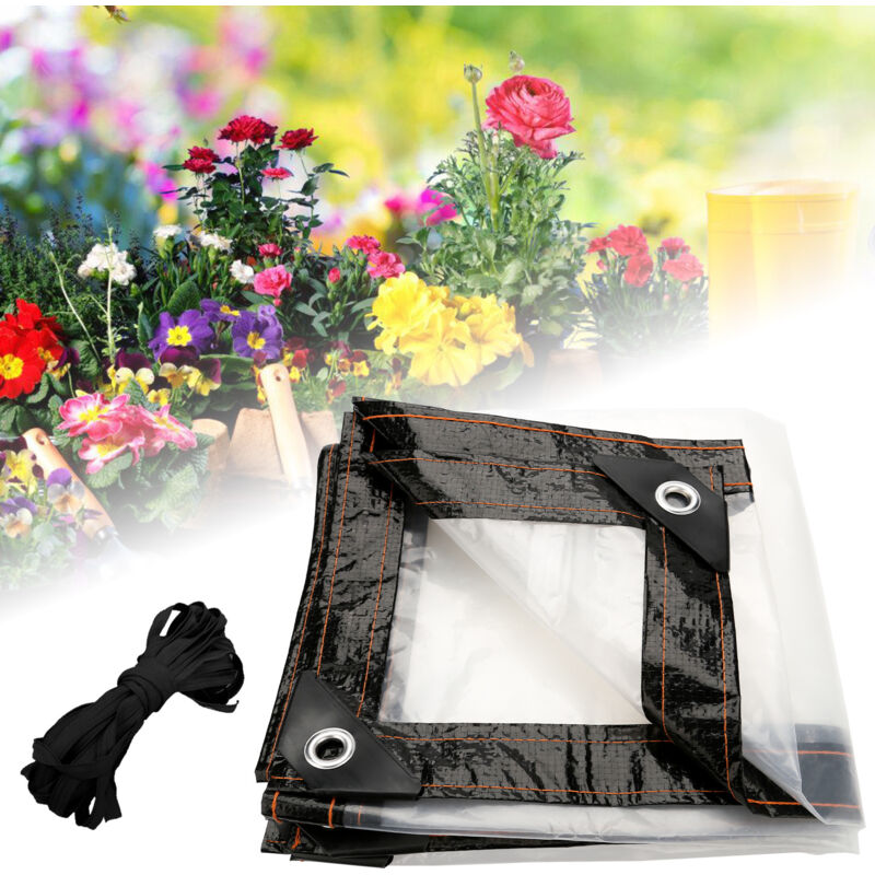 foto del prodotto telone impermeabile trasparente con occhielli. varie dimensioni. copertura protettiva per giardino 300 600 cm