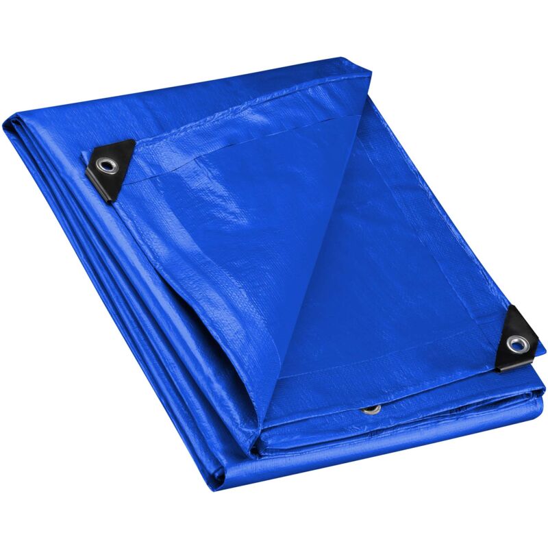 foto del prodotto telone occhiellato blu 5 x 4 m resistente alle intemperie e a raggi uv, impermeabile, robusto telo di protezione in poliestere 240 g m con