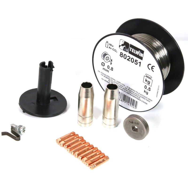 foto del prodotto telwin 802037 kit saldatura acciaio inossidabile mm per mig mag, 230 v, ottone, diametro 0.8 mm