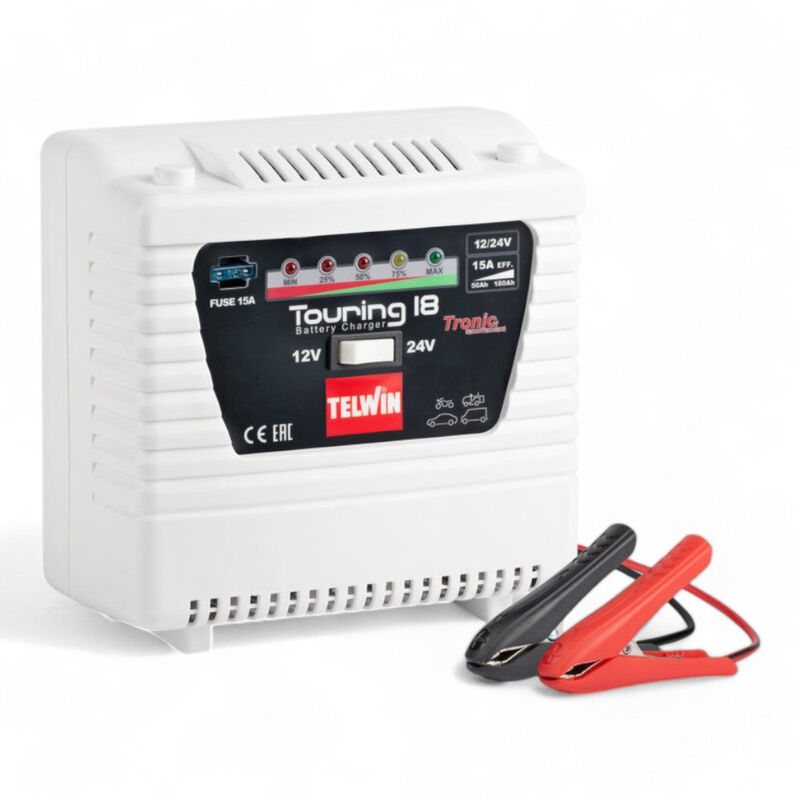 foto del prodotto telwin caricabatterie portatile 12 24v touring 18 13a per accumulatori piombo protezione sovraccarichi e polarit led