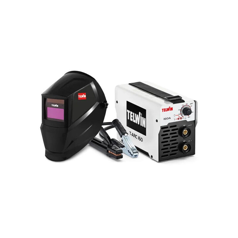 foto del prodotto telwin saldatrice inverter t arc 160 con accessori e casco